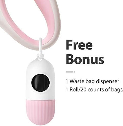 Fida Retractable Dog Leash with Dispenser and Poop Bags, 16ft, White & Pink - Image 2