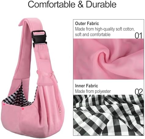 PETLOFT Reversible Dog Cat Sling Carrier, Small Dog Carrier, Adjustable Dog Sling, Hands Free Cross Body Carrier with Collar Hook for Dog/Cat/Bunny up to 11lb (Light Pink) - Image 3