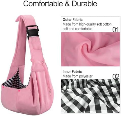 PETLOFT Reversible Dog Cat Sling Carrier, Small Dog Carrier, Adjustable Dog Sling, Hands Free Cross Body Carrier with Collar Hook for Dog/Cat/Bunny up to 11lb (Light Pink) - Image 3