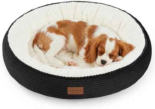 Love's cabin Round Donut Cat and Dog Cushion Bed, 30in Pet Bed for Medium or Large Dogs, Anti-Slip & Water-Resistant Bottom, Soft Durable Fabric Pet Beds, Washable Calming Cat Bed, Black by Lovescabin