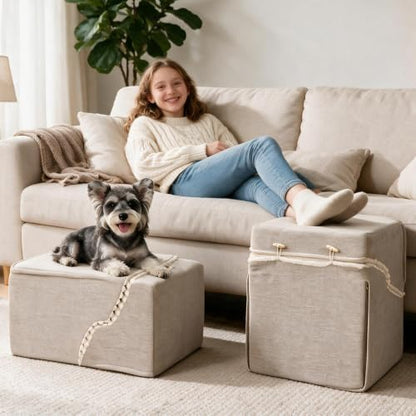 Dog Stairs for Small Dogs,2 in 1 Transformable 4-Step Pet Stairs,Indoor Pet Steps for Cats,Comfort, Durable Washable Cover and Durable High Density Foam,Beige - Image 2