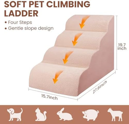 Dog Stairs for Small Dogs, High Density Foam Dog Steps, Extra Wide Non-Slip Pet Ramp for High Beds Or Couch, Soft Doggie Ladder for Dogs Injured, Older Pets, Small Cats, 4 Steps, Pink - Image 2