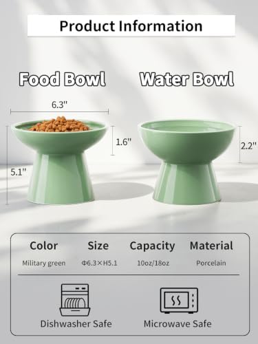 LoeJan Elevated Cat Food and Water Bowls Set, Extra Wide and Raised Ceramic Bowls, Anti-Vomit Whisker-Free Pressure Cat Feeder for Kittens to Adult Cats and Small Dogs - Image 2