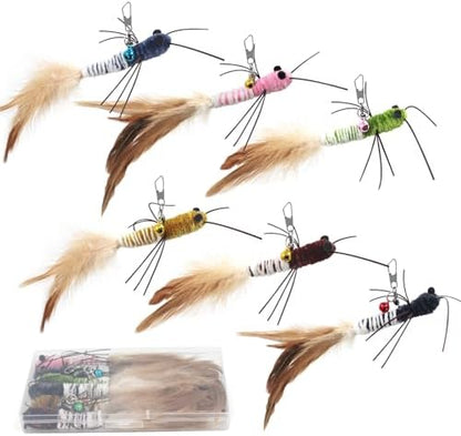 SONGWAY Insect Cat Toys with Feather - 6 Pieces Cat Worm Toy Refills, Cat Toy Wand Attachments, Worm Cat Toys, Interactive Toys for Indoor Cats Kittens by SONGWAY