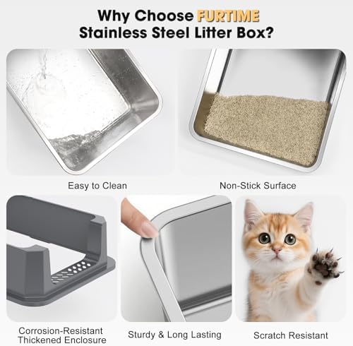 FURTIME Stainless Steel Cat Litter Box, Extra Large Cats Metal Litter Box - Image 7