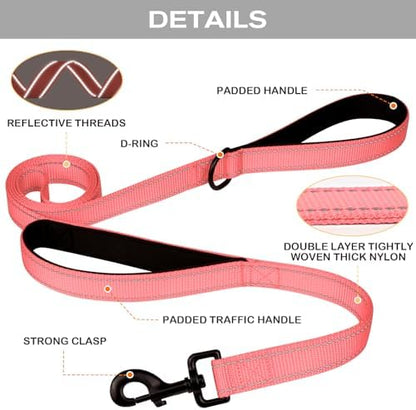 Joytale Dog Leash for Large Dogs that Pull, Double Handle, 4FT, Neon Pink - Image 3