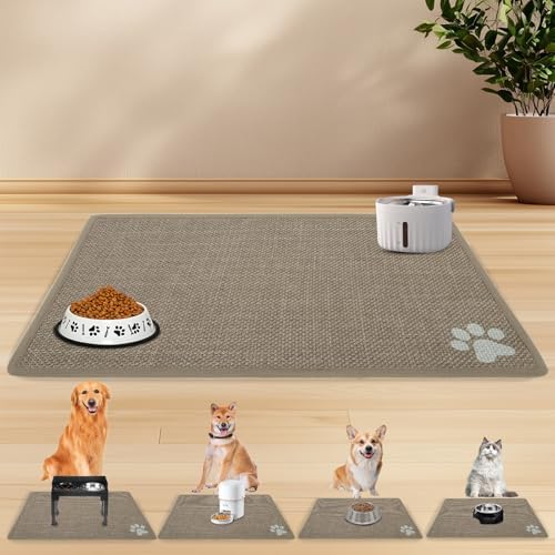 PUPTECK Dog Food Mat, Absorbent Pet Cat Feeding Mat for Food and Water Bowls, Anti-Slip Dog Placemat for Floors Waterproof, Pet Supplies Accessories, Khaki M by PUPTECK