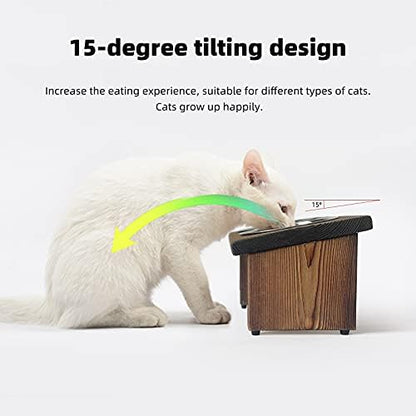Elevated Cat Bowls, Wooden Raised Cat Bowl Stand with 2 Stainless Steel Bowls, 14.56 x 7 Inch Pet Feeding Station, Double Food and Water Bowls for Cats and Small Dogs - Image 5