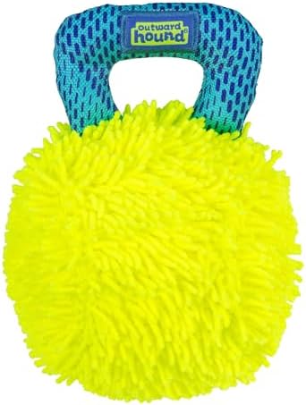 Outward Hound FlyFetch Giggle Ball Dog Toy, Giggles & Squeaks, Handle for Tug & Fetch, Lightweight, Multiple Textures, All Breeds, 7.3" by OutwardHound
