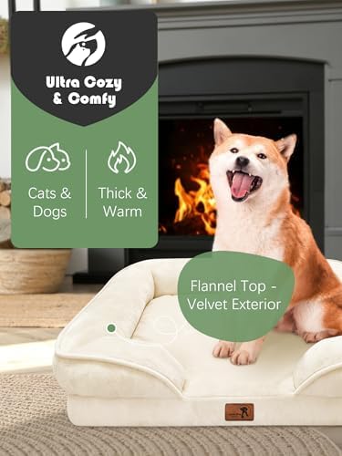Spotted Play Orthopedic Dog Bed with Sides - Sofa Beds for Medium Dogs, Supportive Foam Pet Couch Bed with Washable Removable Cover, Waterproof Lining and Non-Slip Bottom, Ivory - M - Image 2