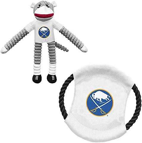 Littlearth NHL Buffalo Sabres Sock Monkey and Flying Disc Pet Toy Combo Set, Team Color, One Size by Littlearth