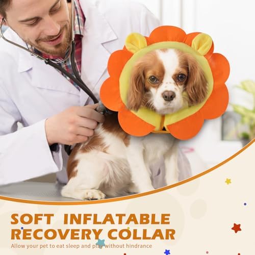IEUUMLER Inflatable Recovery Dog Collar, Protective Donut Cone, Adjustable Soft Collar for Dog and Cat After Surgery Prevent from Biting & Scratching EU002 - Orange Lion M - Image 6