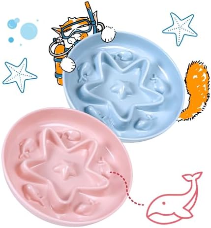 2 Pcs Cat Slow Feeder Bowl – Whisker Friendly Melamine Puzzle Feeding Cat Bowl for Slow Eating – Wet & Dry Food – Dishwasher Safe, Lightweight, Non-Slip (Blue + Pink, 6.3'') by Tafelf