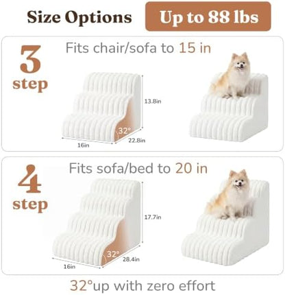 Den&Den 3 Step Dog Stairs for Small Dogs, White 13.8" H High-Density - Image 3