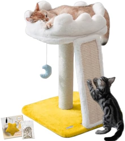 Happi N Pets Cat Tree, Cloud Cat Tower with Soft Bed, Cat Scratching Post & Pad with Larger Perch for Window Viewing, Small Cat Tree with Cute Toys, Bonus Catnip by HappiNPets