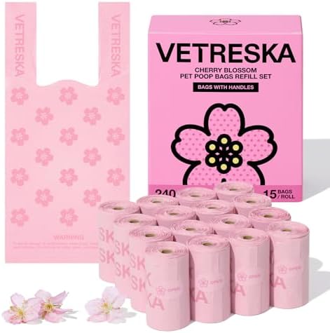 VETRESKA Dog Poop Bags with Handles 240 Count, Floral Scented Waste Bags by VETRESKA