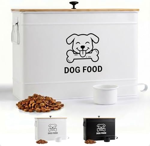 Metal Dog Food Container 15-20 lbs w/ Airtight Bamboo Lid, 70 Cup Capacity by HBDesignCo
