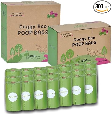 Doggy Boo Dog Poop Bags – Eco-Friendly 65% Recycled Plastic, Leak-Proof & Extra Thick, Easy-Tie Handles – Unscented Pet Waste Bags for Dogs
