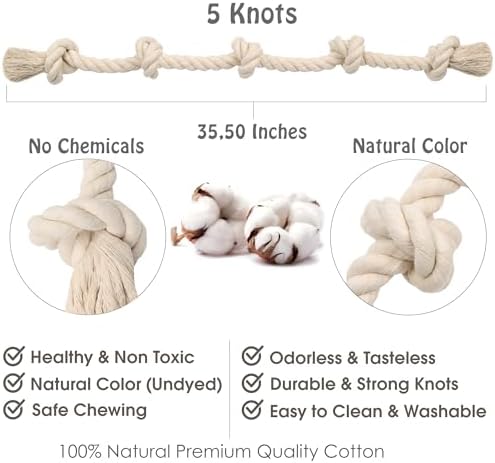 Barida Natural White Tough Dog Rope. Premium Non-Toxic Cotton Interactive Large Dog Toys, Tug of War, Chew Rope - Image 3