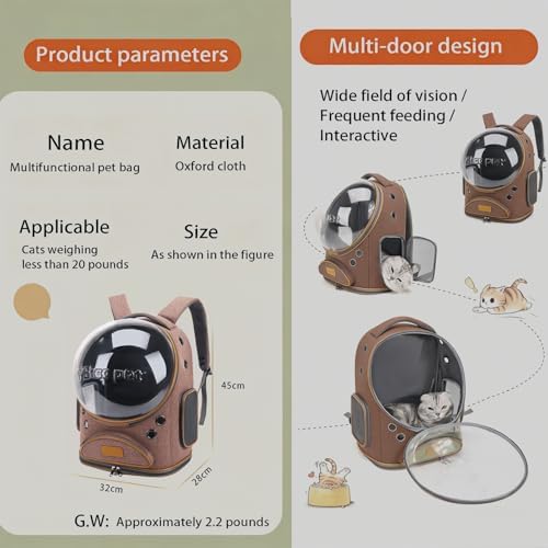 Cat Backpack Carrier, Breathable Cat Carrier Large Space Bubble Pet Backpack for Small Dog and Large cat up to 18lbs, Transparent & Foldable Pet Carrier for Travel Hiking (Brown) - Image 2