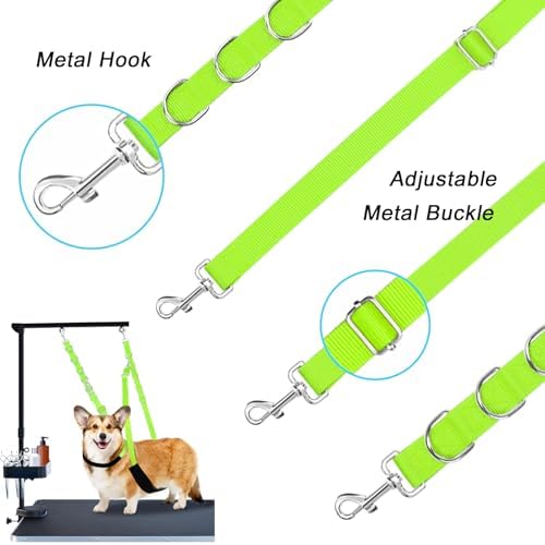 Dog Grooming Belly Strap Dogs Grooming Table Arm Extender Loop with D-Rings Adjustable Bathing Restraint Leash No Sit Haunch Holder for Small & Medium Dog Cat Hair Cutting Washing (Green) - Image 4