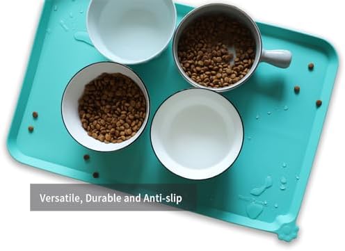 Hoki Found L Silicone Non Slip Pet Food Mats - Cat & Dog Bowl Placemats - Waterproof Feeding Mats for Carpet - Cool Mint - Image 4