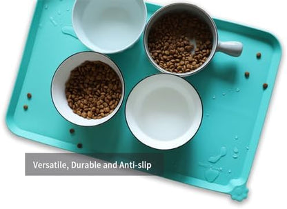 Hoki Found L Silicone Non Slip Pet Food Mats - Cat & Dog Bowl Placemats - Waterproof Feeding Mats for Carpet - Cool Mint - Image 4