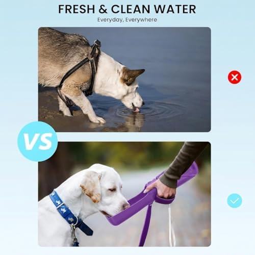 Portable Dog Water Bottle for Walking – 19oz / 12oz Foldable Pet Water Dispenser for Puppies, Medium & Large Dogs – Leak Proof Travel Water Bowl for Small Animals Dog Accessories(19OZ Purple) - Image 6