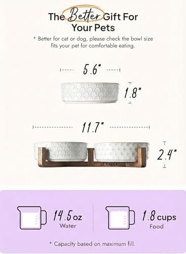 LE TAUCI Dog Bowl Set with Acacia Wood Stand - 1.8-Cup Ceramic Puppy Bowls for Small Dogs, Dual Food and Water Bowls with Weighted Non-Slip Base - Image 4