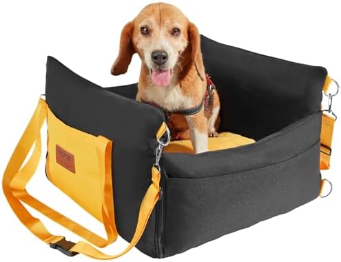 VEVOR Dog Car Seat, Waterproof Dog Booster Seat for Car with Side Handles and a Storage Pocket, Clip-On Safety Leash and PP Cotton Filling, Vehicle Bed for Small Dogs up to 25lbs, Black by VEVOR