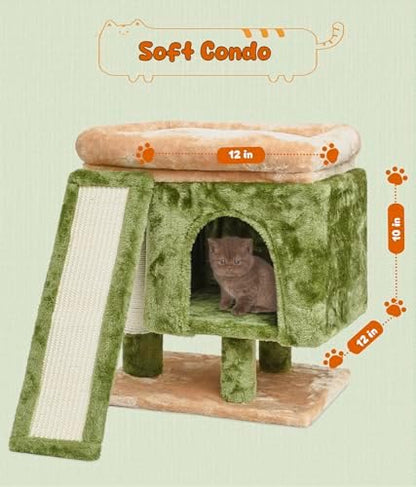 SYANDLVY Small Cat Tree for Indoor Cats, Cat Tower with Scratching Post, Modern Activity House for Large Cats, Condo with Board, Kittens Cave - Image 5
