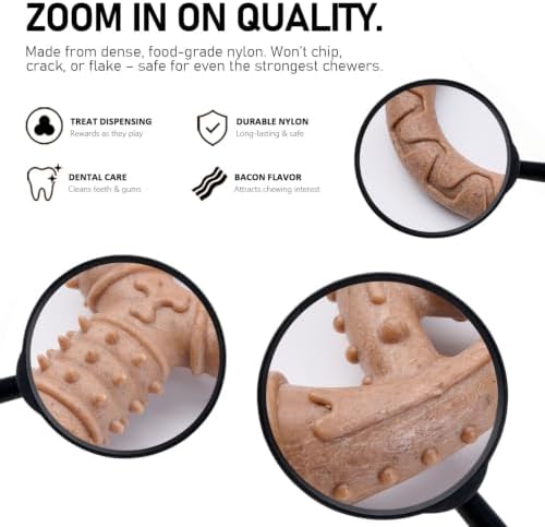 MECOOL Indestructible Dog Chew Toys for Aggressive Chewers 3PCS, Durable Bacon Flavored Nylon Bones for Small Dogs, Puppy Teething Toys, Long Lasting Nylon Dog Chews - Image 3