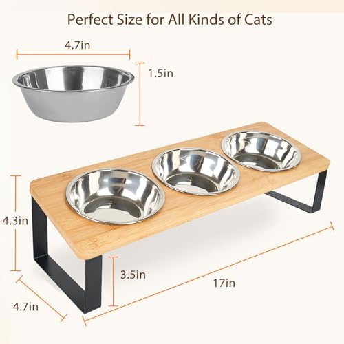 Elevated Cat Bowl, 15° Tilted Cat Bowl Stand with 3 Stainless Steel Bowls for Indoor Cats and Pet, Raised Cats Bowls for Food and Water - Image 2