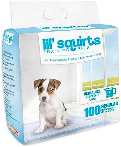 Lil' Squirts Puppy Training Pads 100 Pack for Potty Training & Housebreaking, UltraLock Absorbent Core, Leak-Proof, Odor Control by LilSquirts