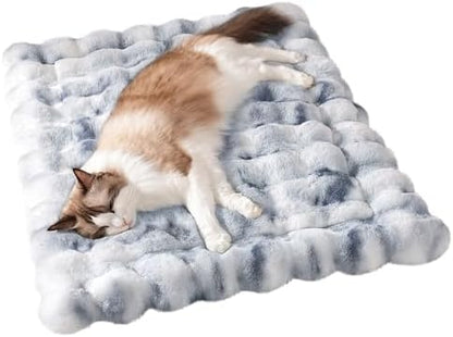 SOMAHE Cat Bed, Plush Faux Fur Kneading Flat Mat - Machine Washable Fluffy Pet Bed for Indoor Cats, Non-Slip Small Kitten Bed, Therapeutic Knead Cat Mat for Couch & Window Sill, 23"×15" Inch, Blue by COZYHOMECHICSTYLE