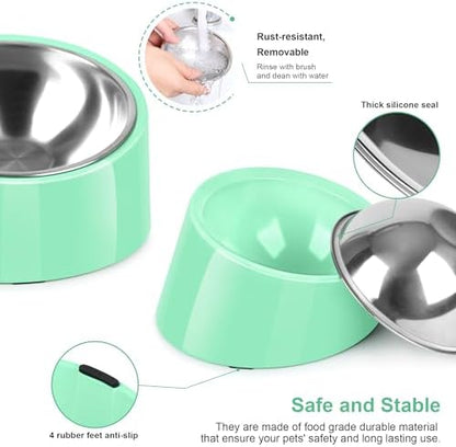 Tilted Dog Bowl Non-Slip & Non-Spill Pet Feeder with Elevated Detachable Melamine Stand, Easy to Get Food Dog Dish, S/100ml Green - Image 6
