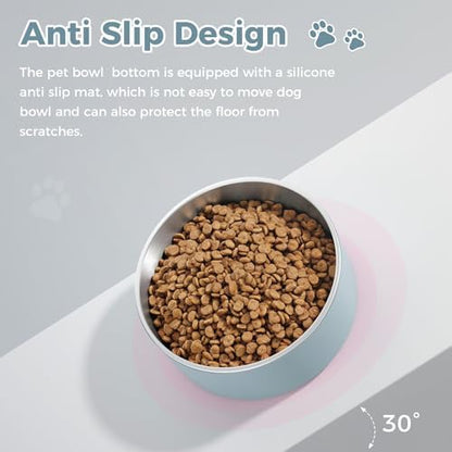 WENBOKMIN Dog Bowl, Stainless Steel Food and Water Bowl, 40oz, Light Grey | Non Slip Quiet Bottom, Easy to Clean, Dishwasher Safe - Image 6