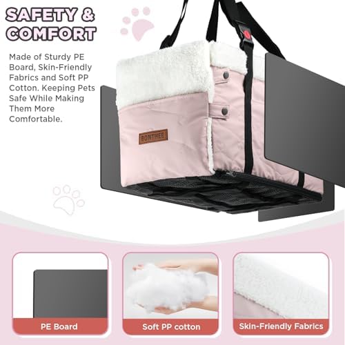 Center Console Dog Car Seat for Small Dogs,PU Leather Small Dog Car Booster Seat,Washable Foldable with Safe Protection Hooks Adjustable Straps and Storage Pocket Pet Up to 15lbs-Pink - Image 5