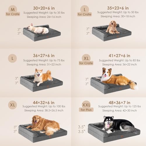 EHEYCIGA Large Dog Bed Memory Foam for Crate, Orthopedic Dog Bed Large Size Dogs with Washable Removable Cover, Waterproof Pet Sofa Couch with Nonskid Bottom, 35x22x6, Dark Grey - Image 2