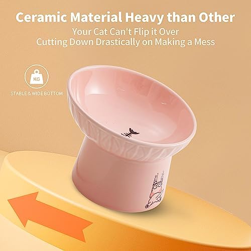 6.5 Inch Extra Wide Ceramic Raised Cat Bowls, Porcelain Tilted Elevated Cat Food Water Bowl Dish, Stress Free Pet Feeder Dishes for Cats & Small Dogs, Whisker Fatigue, White & Pink - Image 5