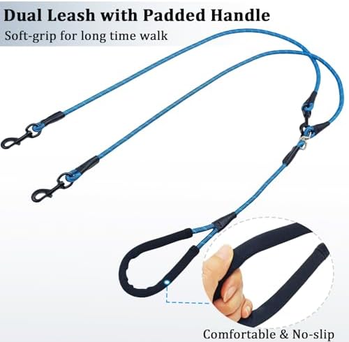 WYuZe 5 FT Double Dog Leash Detachable Rope Dual Leash for Two Dogs Blue - Image 6
