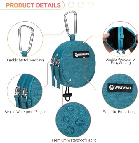 Dog Poop Bag Holder for Leashes- Dog Treat Pouch with Waterproof Zipper,Puppy Training Small Bag with Carabiner & Bungee Toggle,Two Pockets for Dry or Wet Treats-Pet Travel Walking Essentials (Green) - Image 3