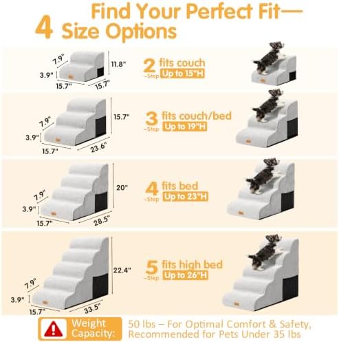 Topmart High Density Foam Dog Steps 5 Tiers, Extra Wide Deep Pet Steps - Image 6