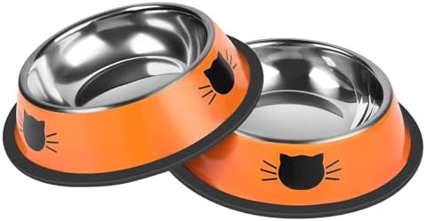 Serentive 2 Pcs Non-Slip Stainless Steel Small Cat Food Bowls - Unbreakable, Thicken 7 Oz Cat Dishes - Indoor, Removable Rubber Base, Easily Clean, Lovely Color by Serentive