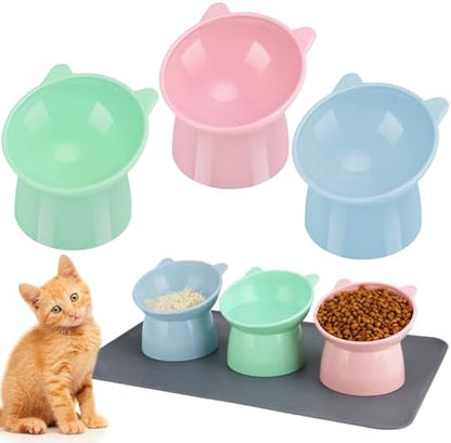 3 Pcs Elevated Cat Bowls 15° Raised Cat Bowl with Silicone Mat by Hoemwarm