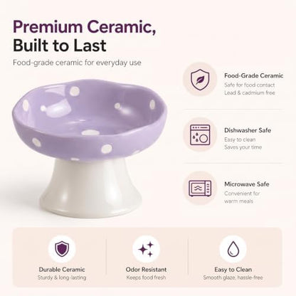 Purple Mushroom Cat Bowl, Elevated Ceramic Bowl for Cats - Image 3