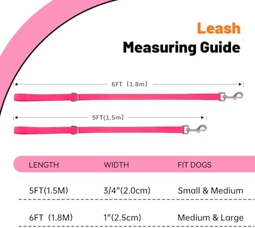 Waterproof Dog Leash, 5/6 FT Durable Odor-Proof Dog Leashes with Strong Metal Hooks Fits Small Medium or Large Dogs (Pink, 6FT - 1 inch Width) - Image 4