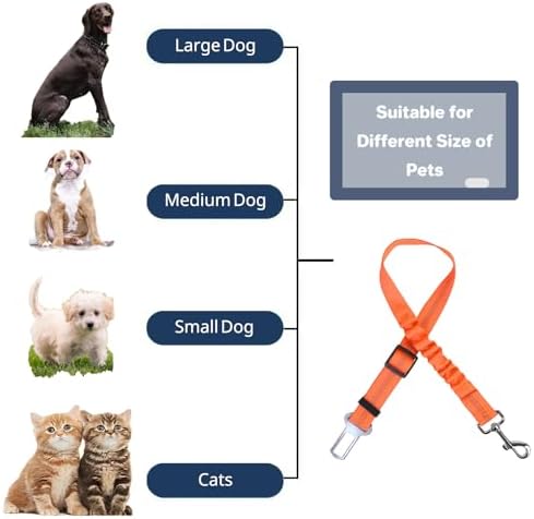 Dog Seat Belt for Car, Adjustable Dog Car Harness, Reflective Dog Seatbelt Leash with Elastic Bungee Buffer, Durable Nylon Pet Safety Dog Seat Belt for All Dog Sizes (Orange) - Image 5