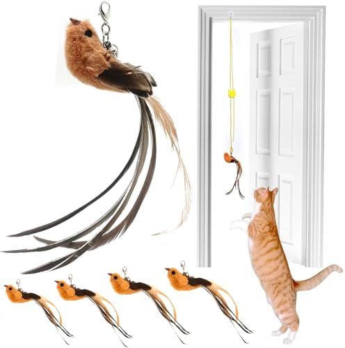 miwoowim 4PCS Feather Bird Cat Wand Refills &,Door Hanging Suction Cup Set by miwooim