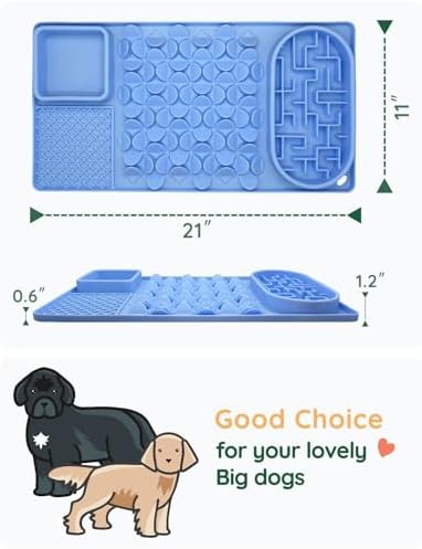 Slow Feeder Bowl for Large dog, Silicone Lick Mat & Snuffle Mat with Suction Cups - Interactive Puzzle Feeder to Slow Eating & Keep Busy, Reduce Vomiting & Relieve Boredom (21"x 11" Light Blue) - Image 5